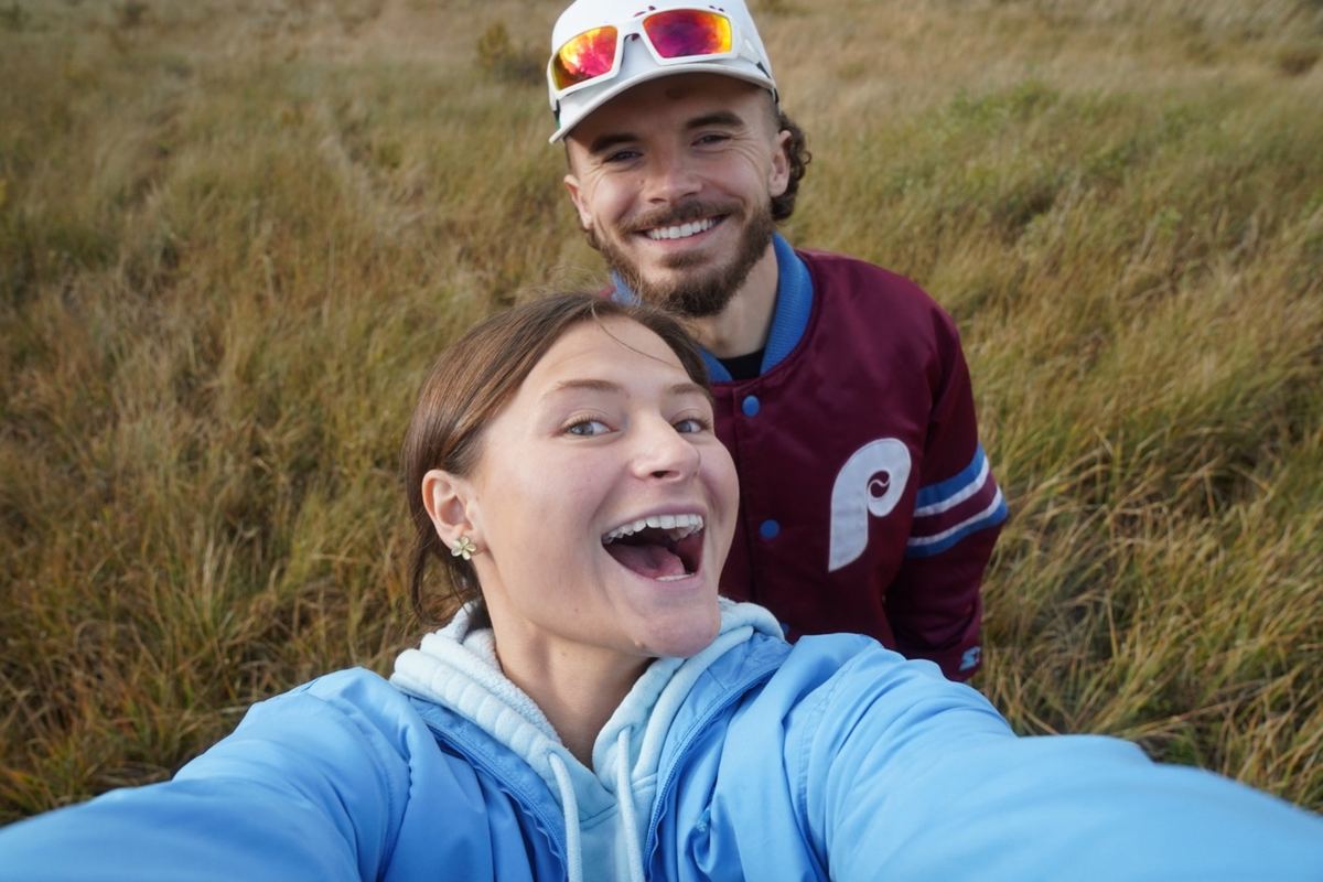 Morgan and Andrew taking a selfie while camping